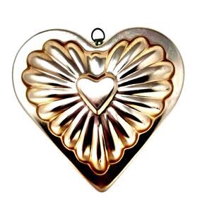 Heart Shaped Copper Jello Mold 3 1/2 cup Cake Pan Tin Wall Hanging